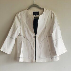 Lafayette 148 New York Leather Jacket 3/4 sleeve Cream Color Size M